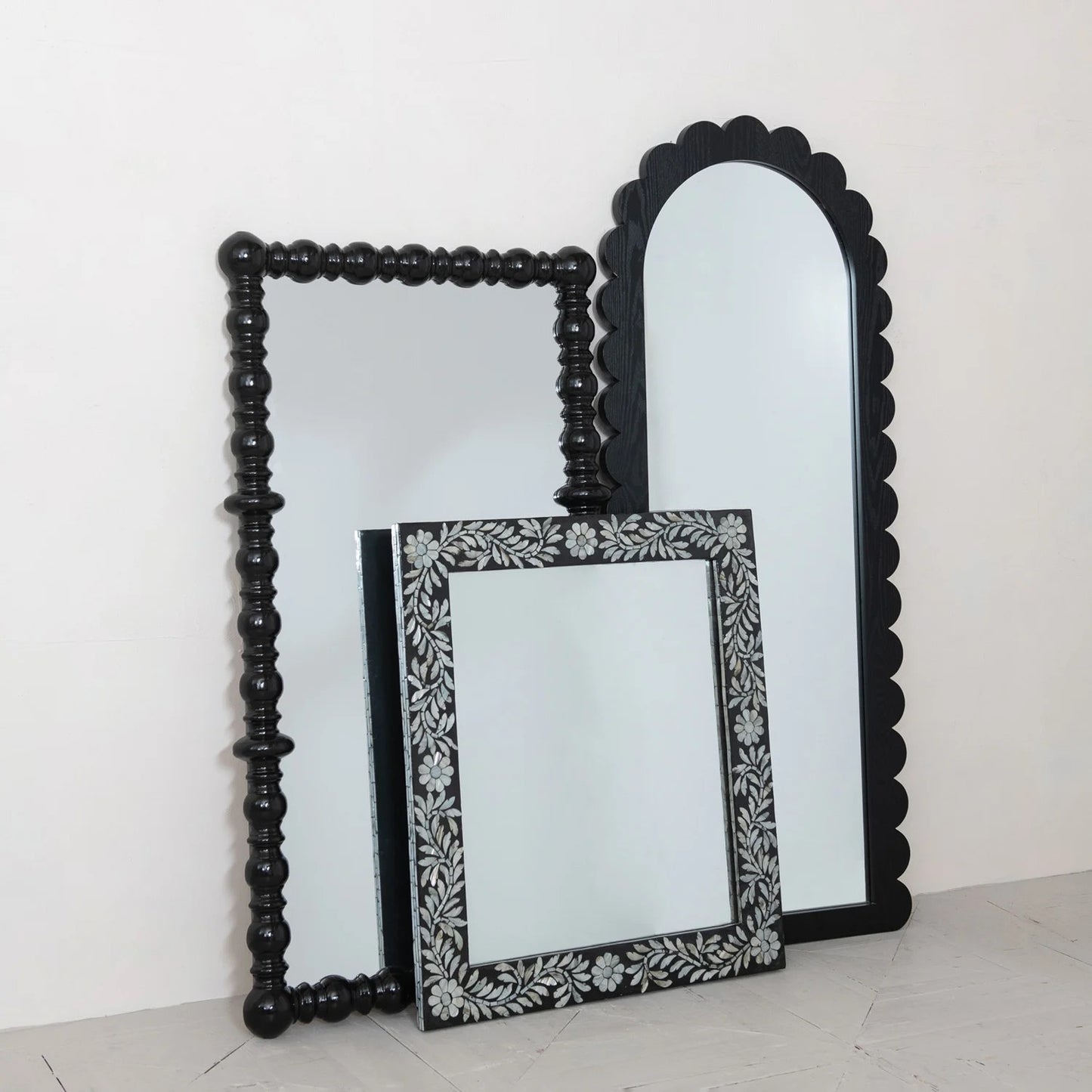 Black Spindle Wood Framed Mirror