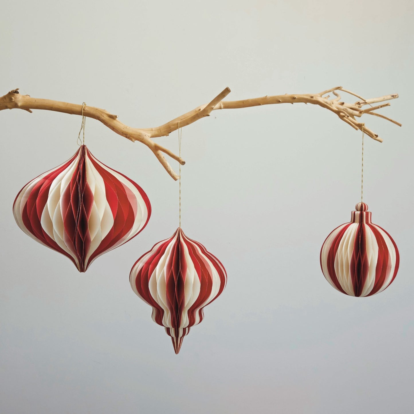 Red/White Honeycomb Paper Ornaments, 2 Styles