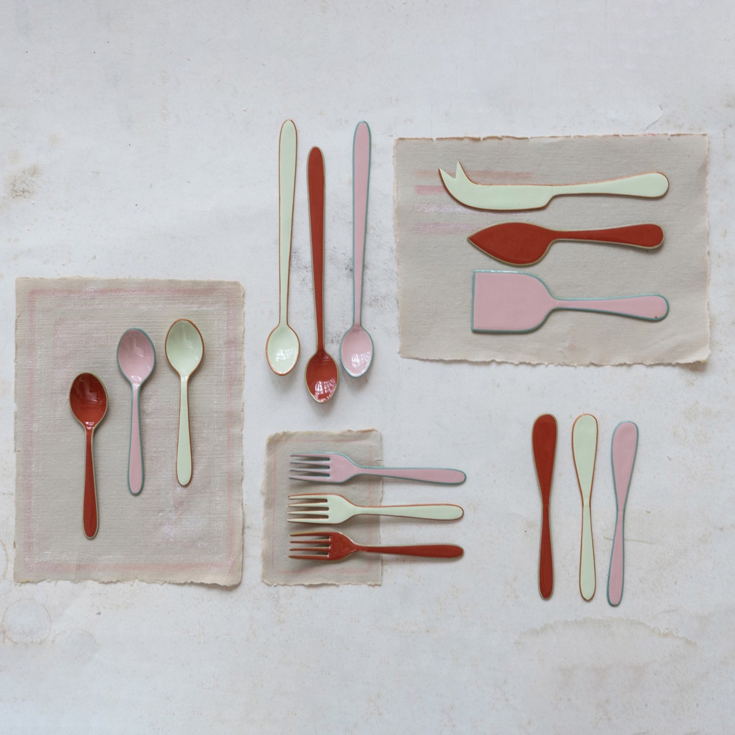 Enameled Stainless Steel Small Fork with Colored Edge, 3 Colors