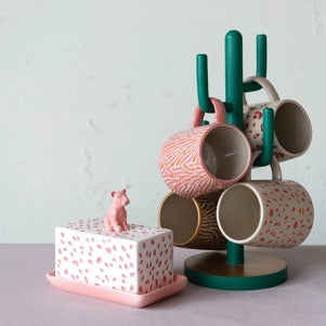 Pink Leopard Ceramic Butter Dish