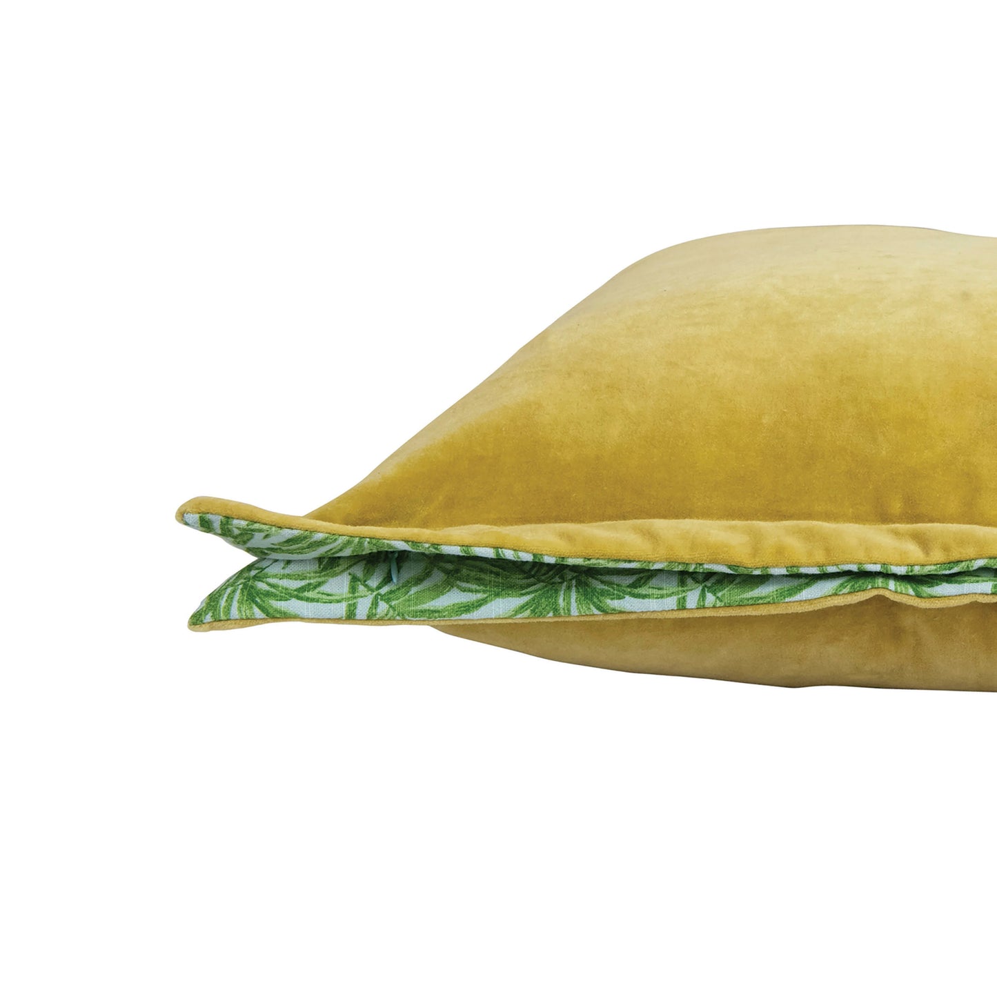 22" Cotton Velvet Pillow with Palm Print Gusset