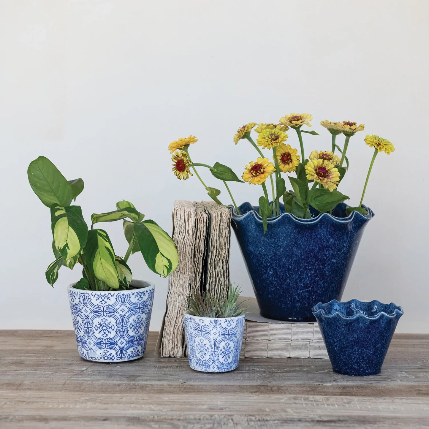 Blue Small Stoneware Planter with Drainage Hole (Holds 3" Pot)