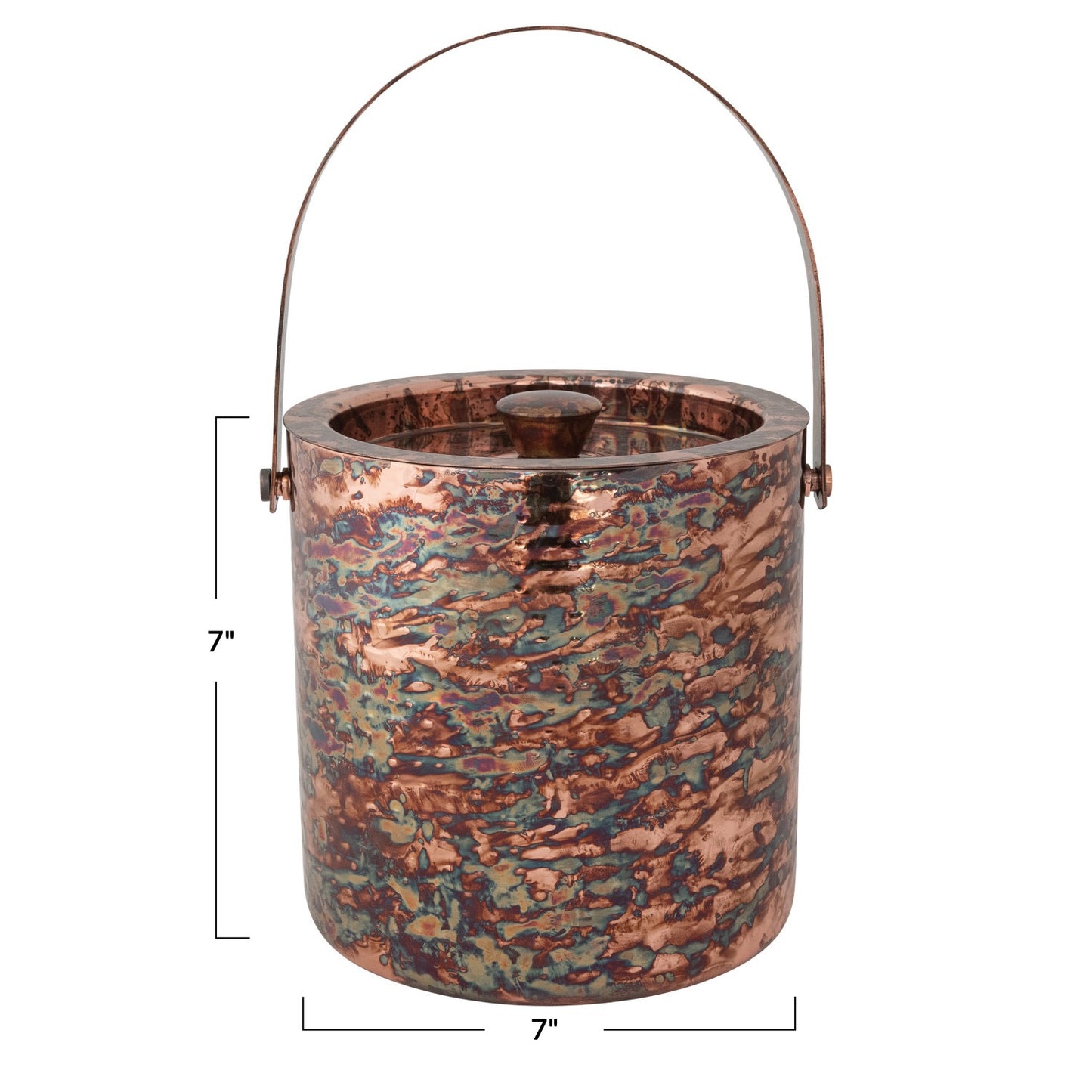 3 Quart Hammered Stainless Steel Double-Walled Ice Bucket, Oxidized Copper Finish