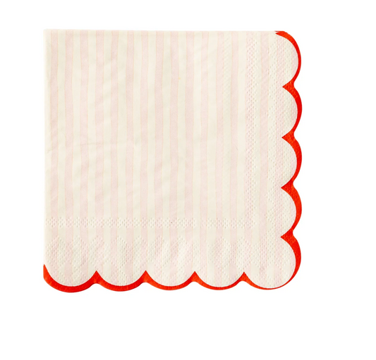 Pink & Red Striped Scalloped Napkin 18ct