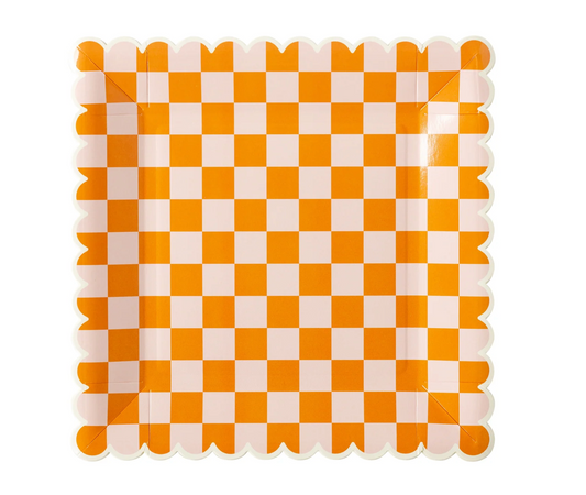Pink & Orange Checkered Plates 8ct