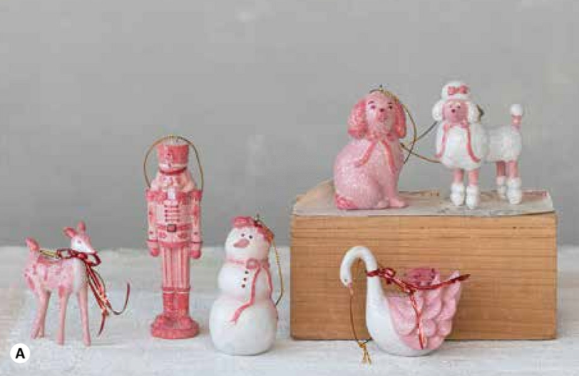 Resin Pink/White Ornaments, 6 Styles