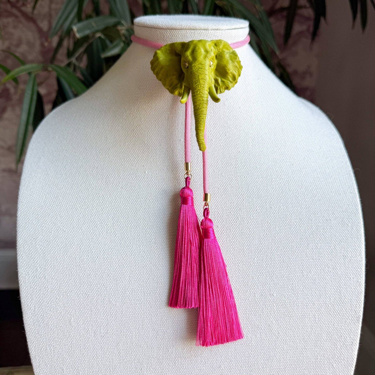 Elephant Bolo Olive Green with Bubblegum Pink & Fuchsia