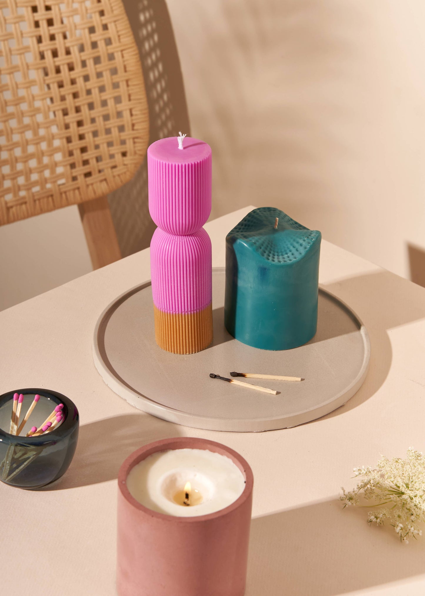 Color Block Pillar Candle - Fuchsia & Mustard