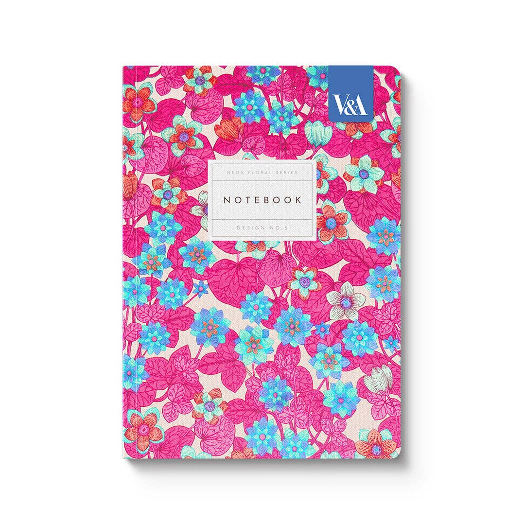 Neon Floral Pink and Blue Paperback Notebook (A5)