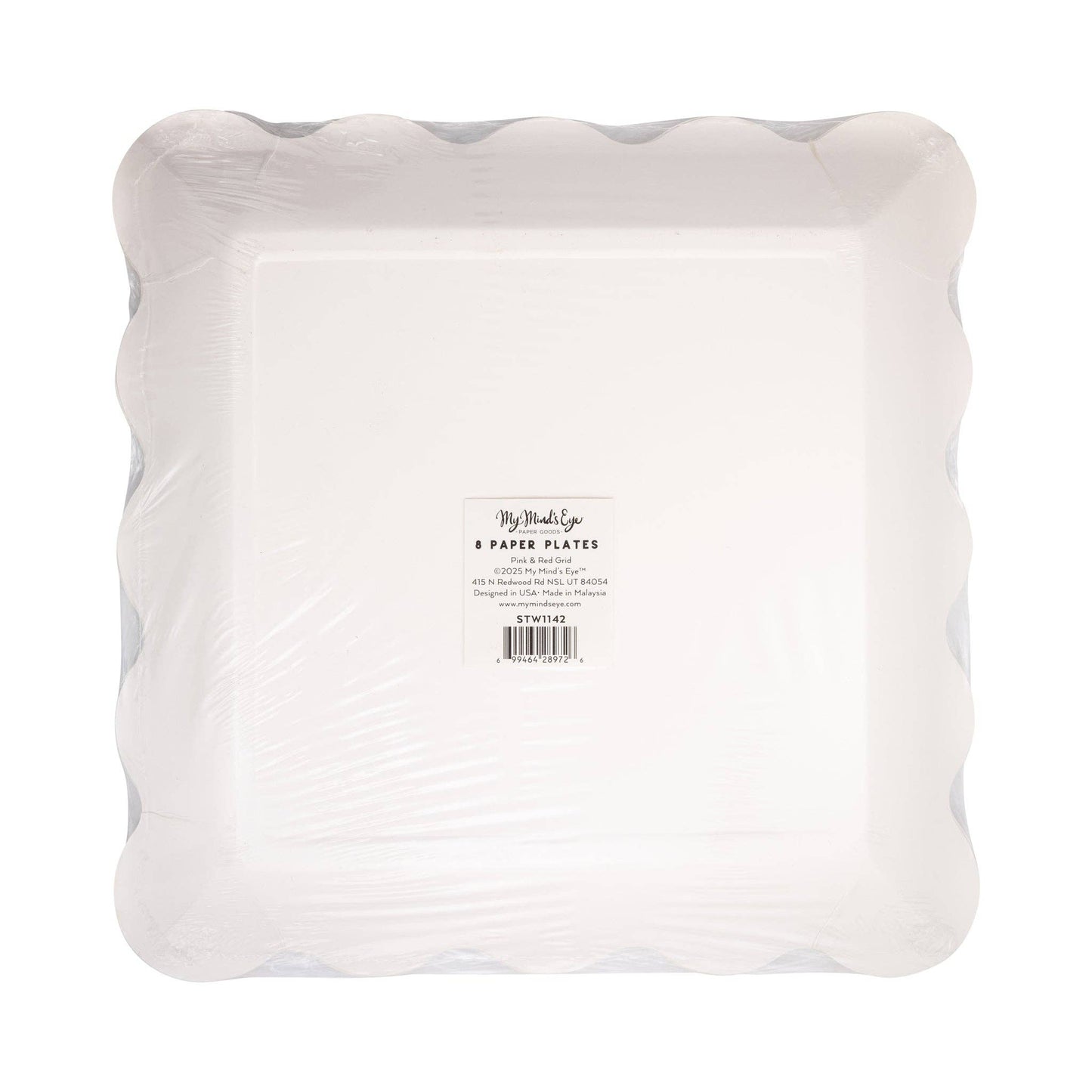 Red and Pink Grid Scallop Square Plates 8ct