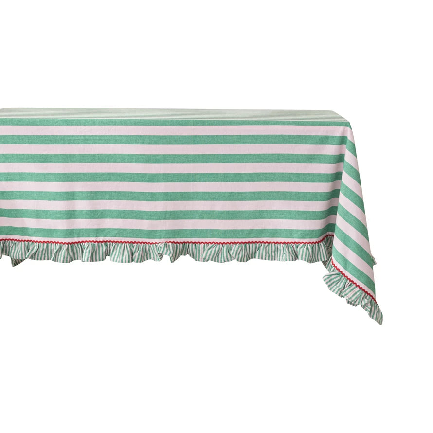 Green Ric Rac Ruffle Cotton Striped Tablecloth
