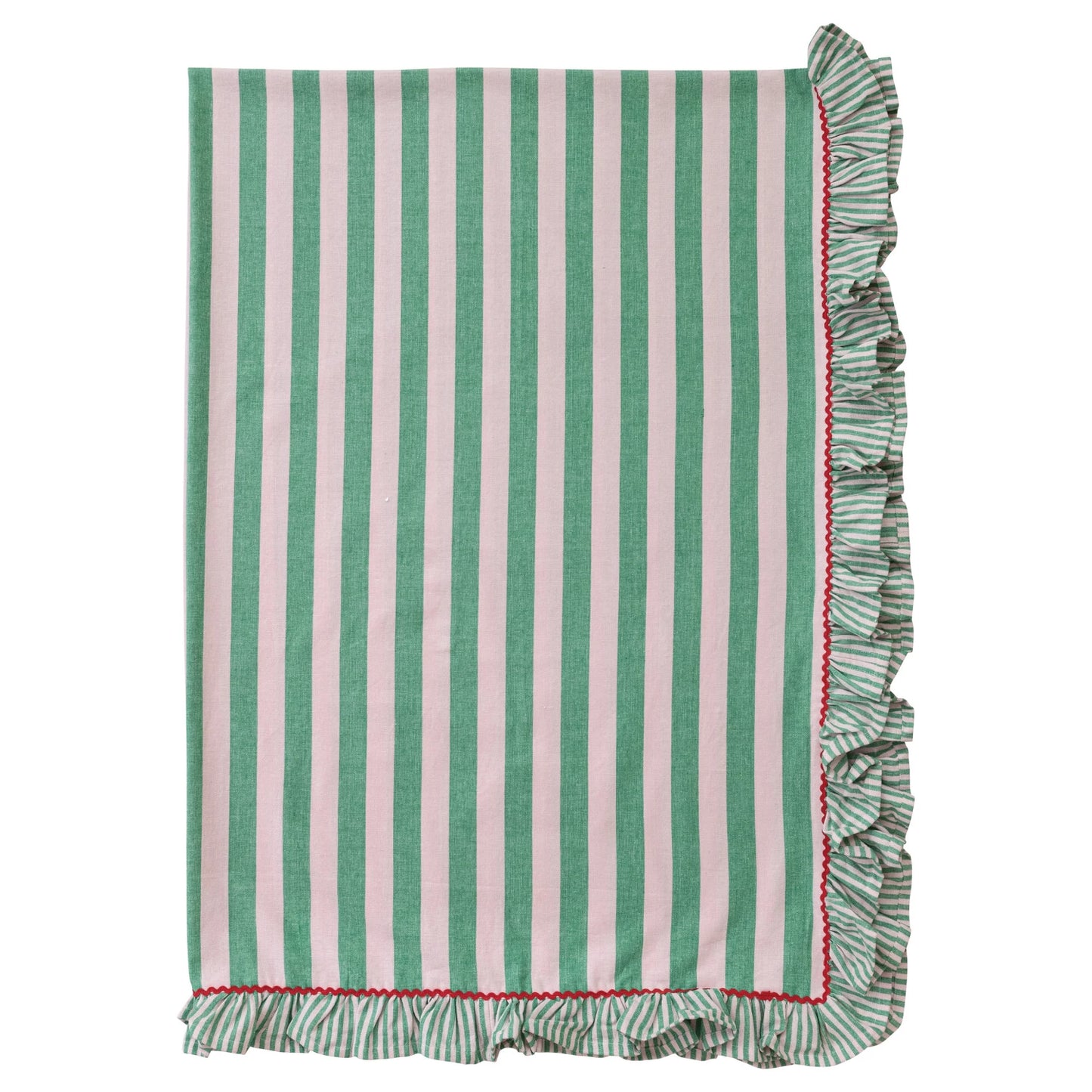 Green Ric Rac Ruffle Cotton Striped Tablecloth