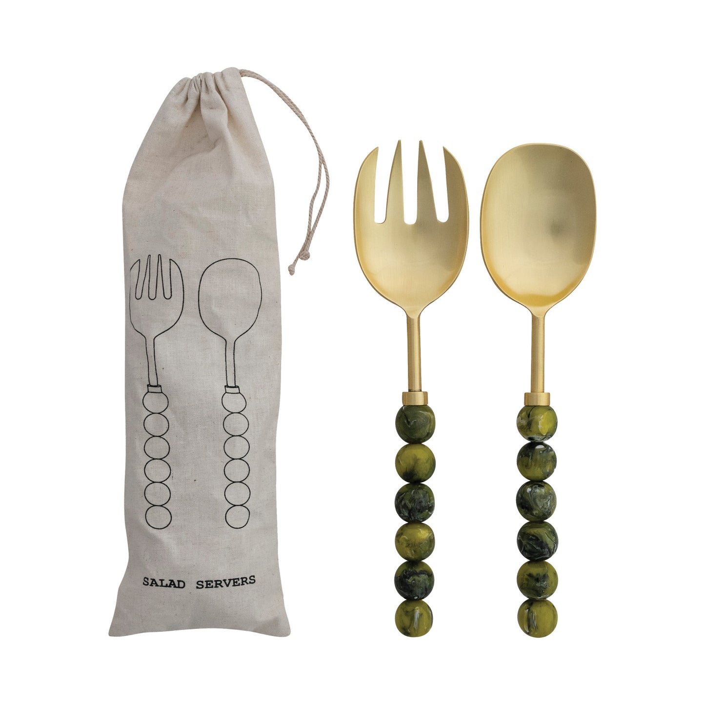 Stainless Steel Salad Servers with Resin Handles, Set of 2 in Bag (Each One Will Vary)