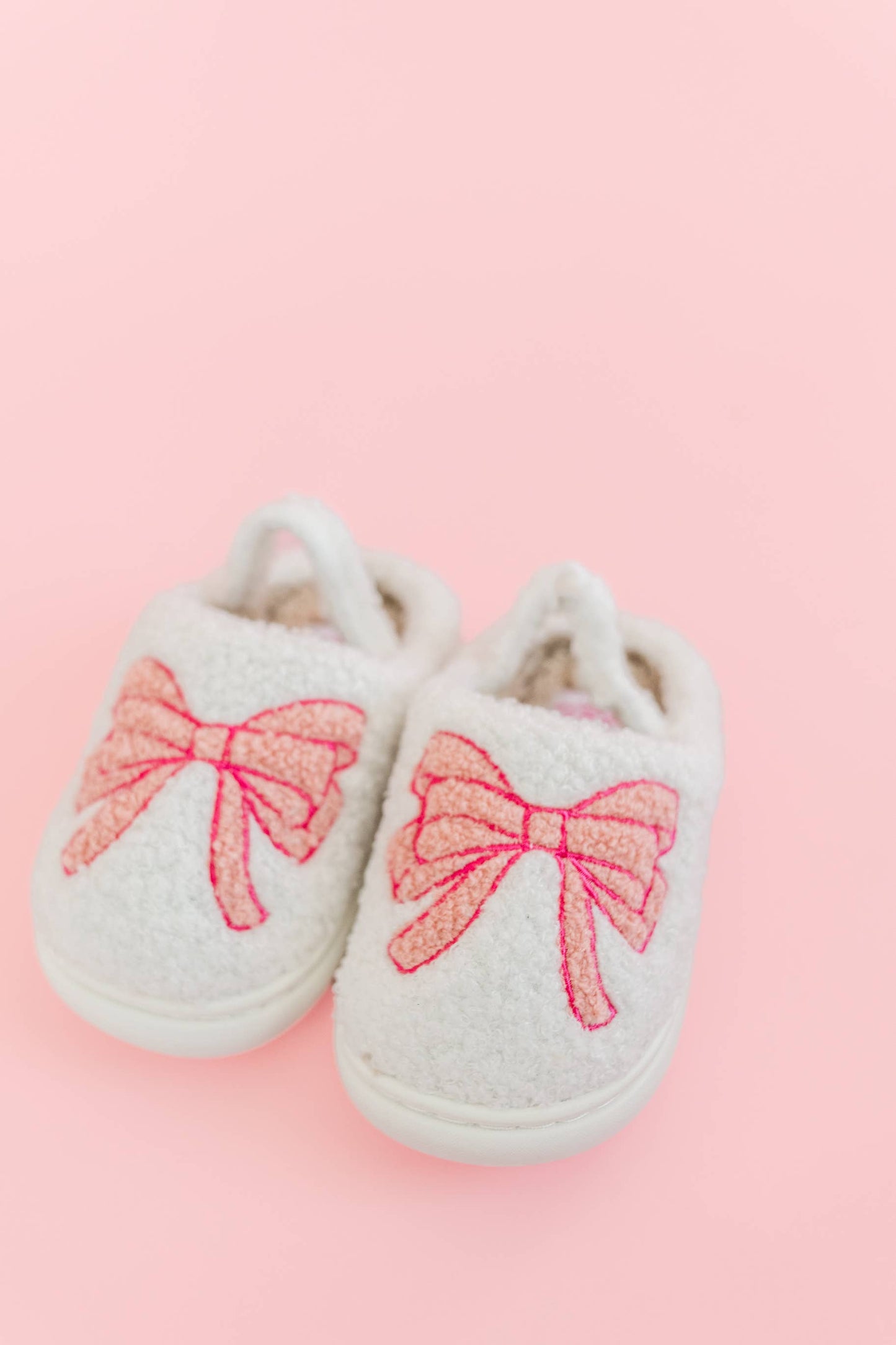 Toddler/Kids Fuzzy Plush Slippers with Blue Bow