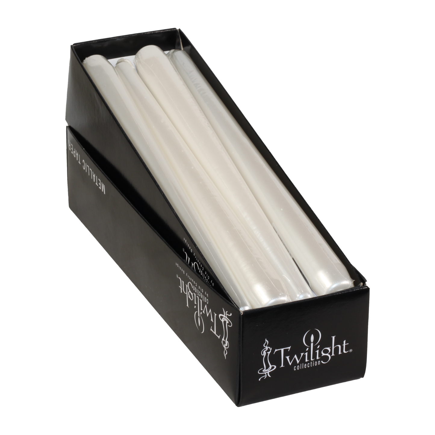 White Metallic Taper Candle 10"