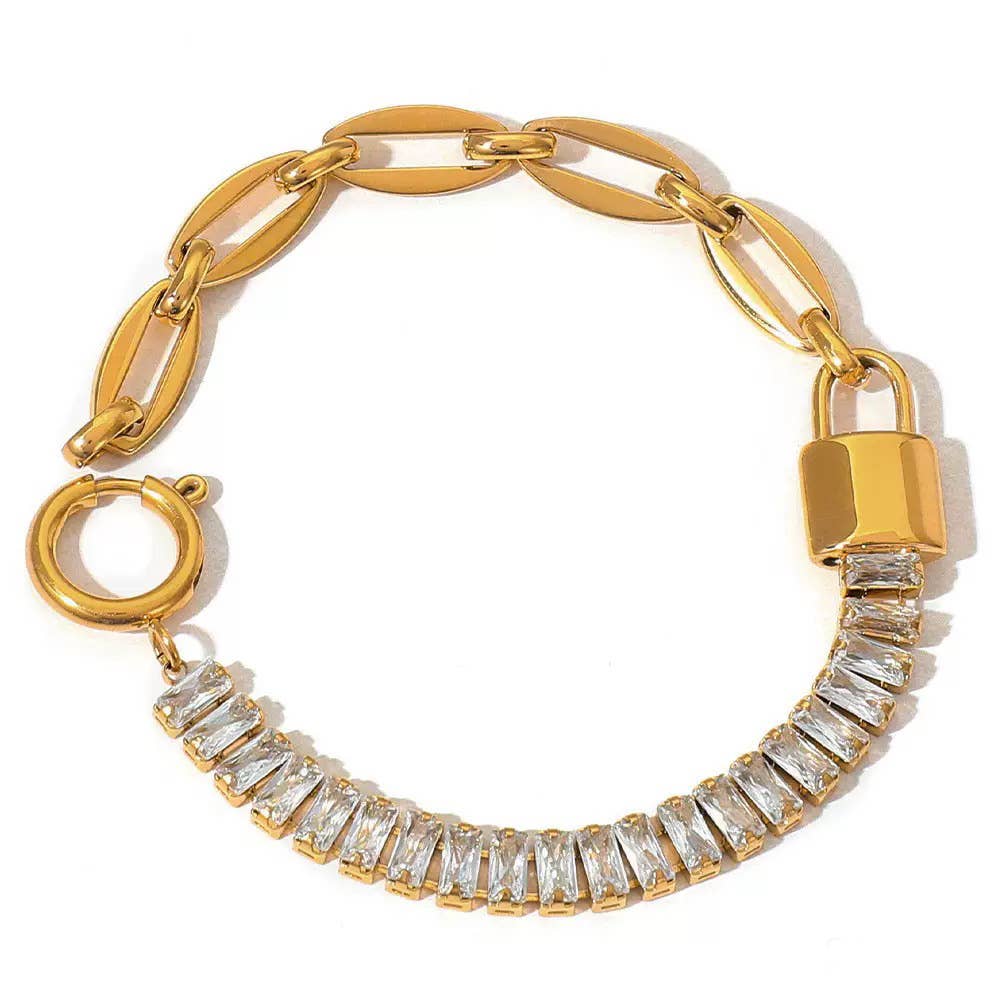 The Lucy Baguette Lock Bracelet- Water Resistant