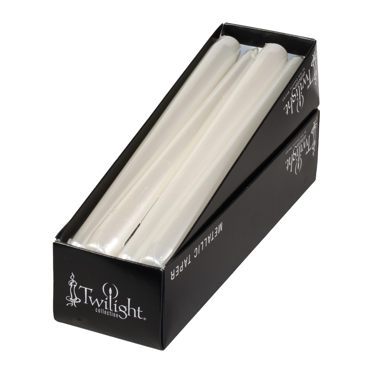 White Metallic Taper Candle 10"
