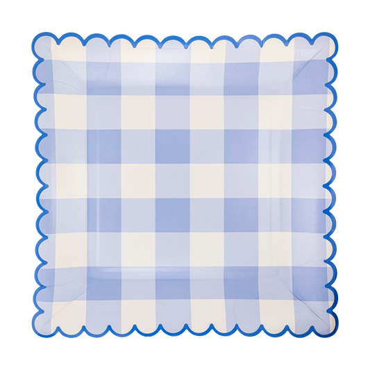 Blue Gingham Scalloped Plate 8ct