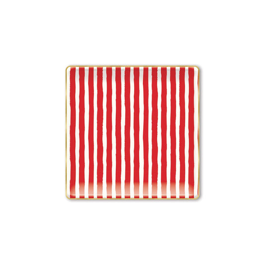 Red White Gold Striped Plates 8ct