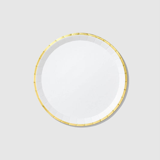 White and Gold Large Paper Party Plates (10 per Pack)