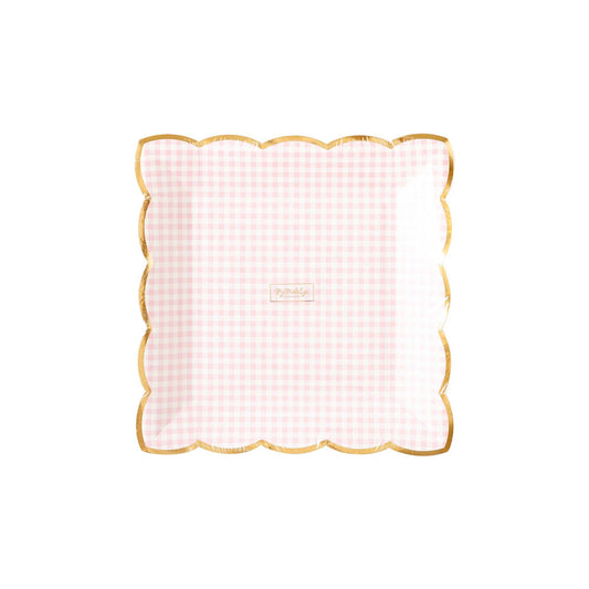 Pink & Gold Gingham Plate 8ct