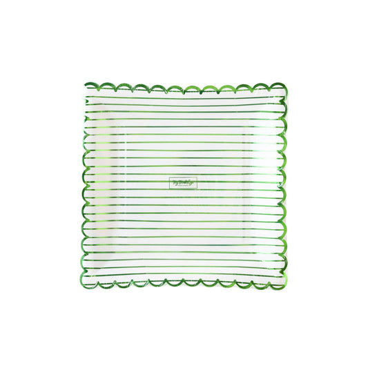 Green Striped Scalloped Plate 8ct