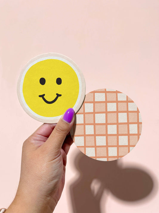 Smiley Face Double-Sided Coaster Set of 4