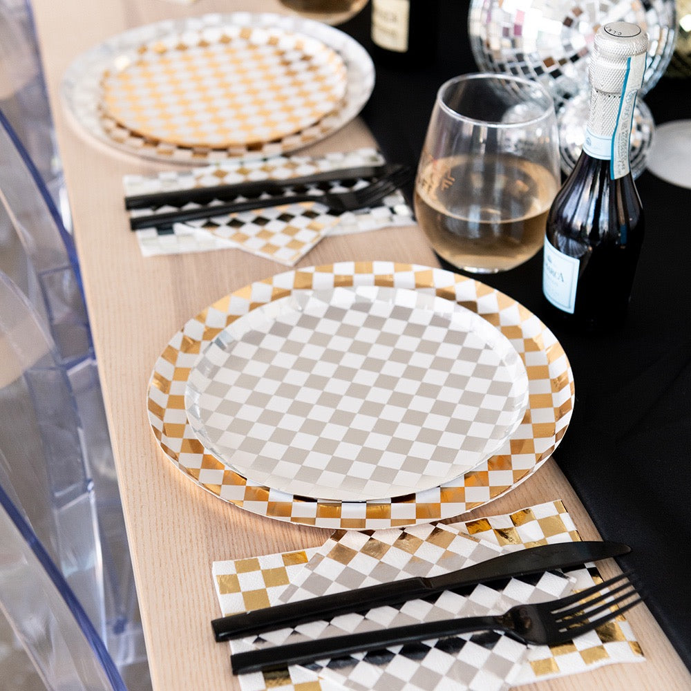 Check It! Classic Black & White Plates - 2 Size Options - 8 Pk.