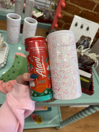 Pink & White Bulldog Insulated Slim Can Koozie 12oz
