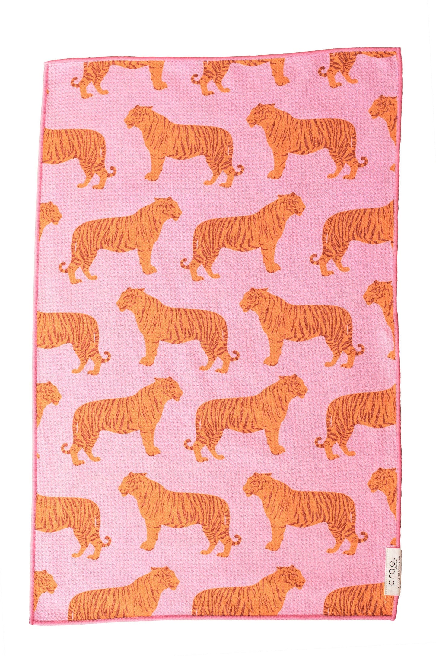 Reversible Hand Towel: Pink Tigers + Green Flowers
