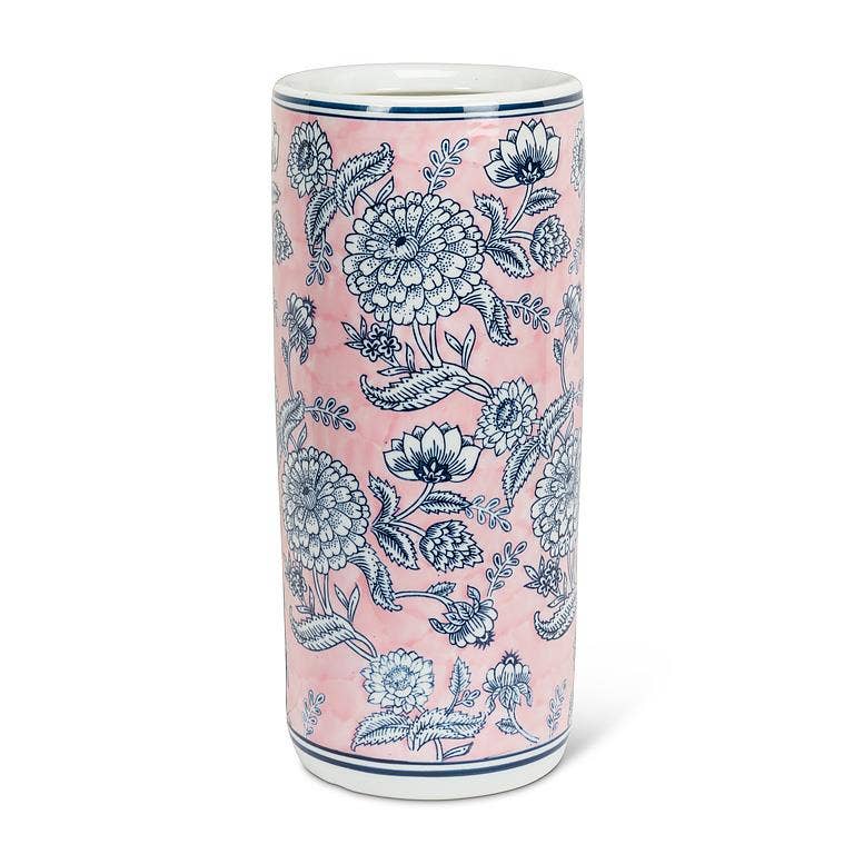 Floral Print Umbrella Stand-Pink & Blue-18"H