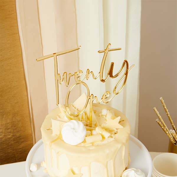 Gold 'Twenty One' 21 Acrylic Cake Topper