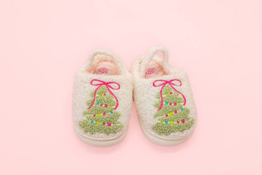 Pink Bow Christmas Tree Slippers - Toddler