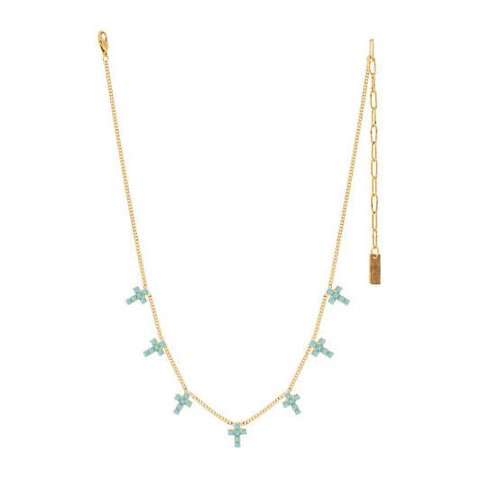 Multi Cross Necklace in Antique Gold / Turquoise
