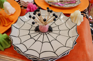 Spider Web Ceramic Platter with Toothpick Holder, Set of 2