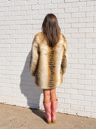 Elle Faux Fur Tiger Striped Cream Coat