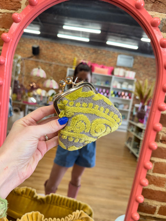 Glenda Gies Chartreuse Velvet “Pixie” Coin Purse