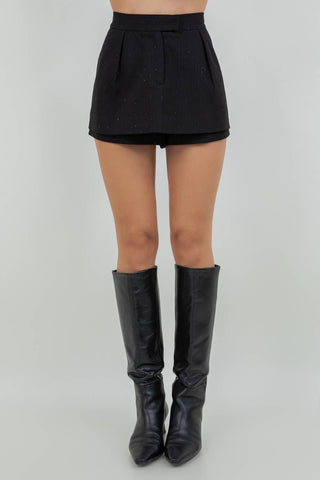 After Hours Black Pinstriped Rhinestone Skort