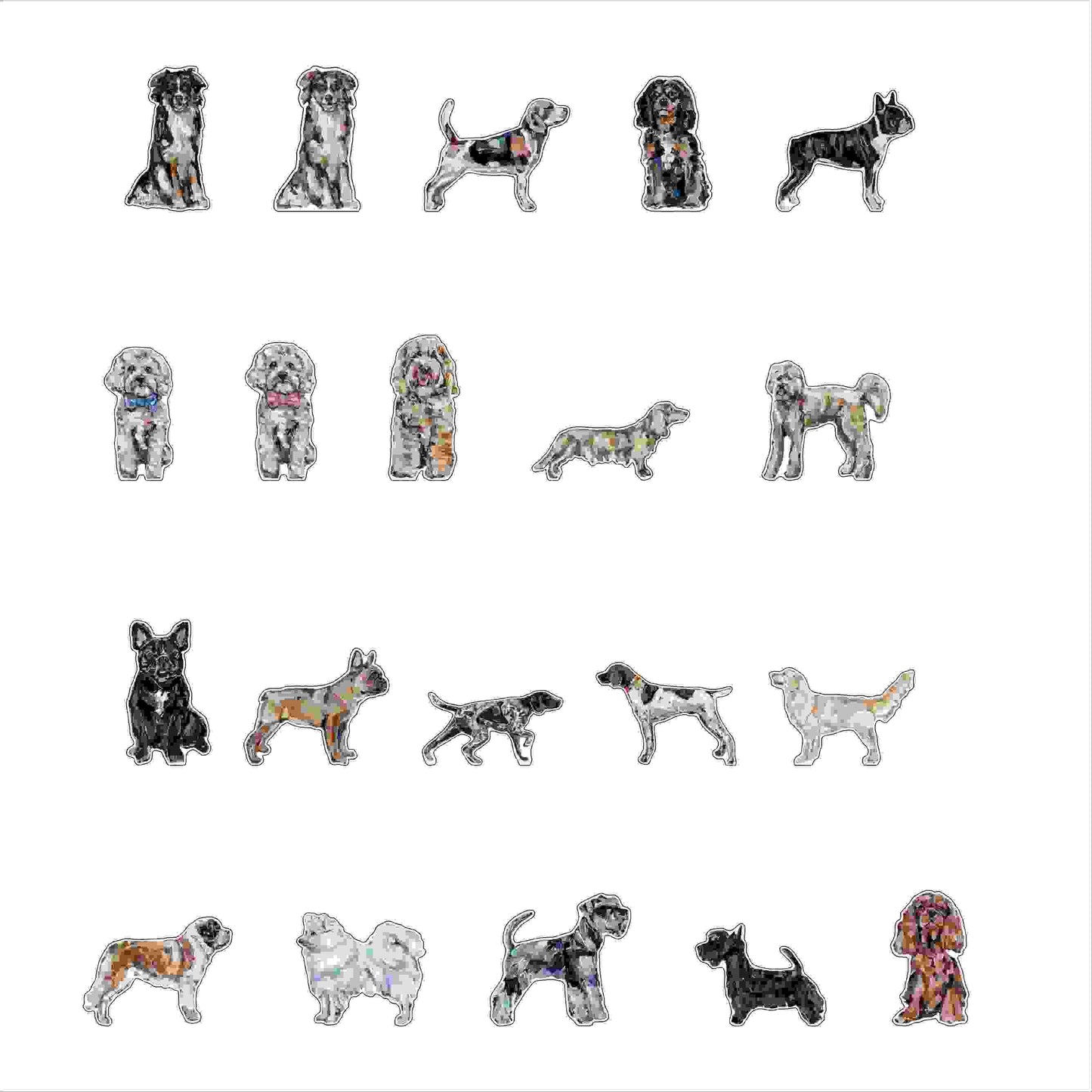 Different Dog Breeds: Acrylic Magnets