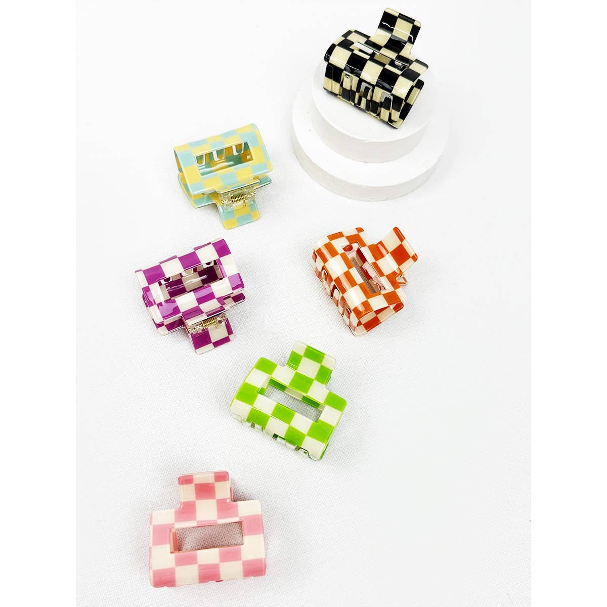 Colorful Checkered Medium Size Hair Claw