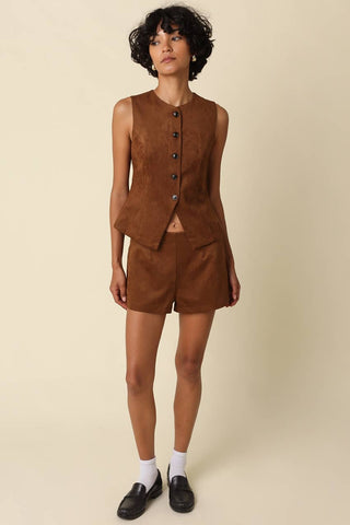Saddle Up Suede Tailored Shorts- Light Brown