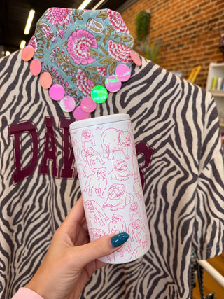 Pink & White Bulldog Insulated Slim Can Koozie 12oz