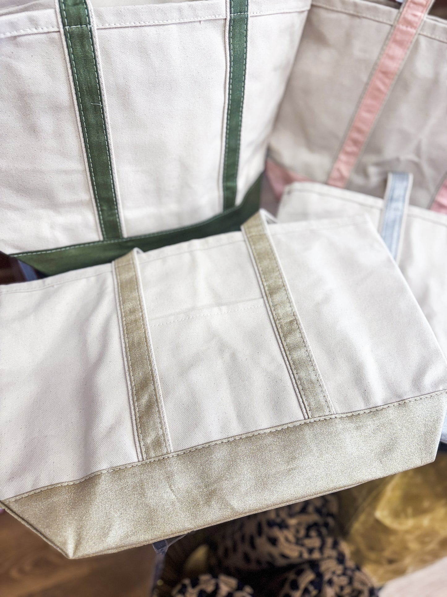 Metallic Medium Canvas Tote, 4 Color Options