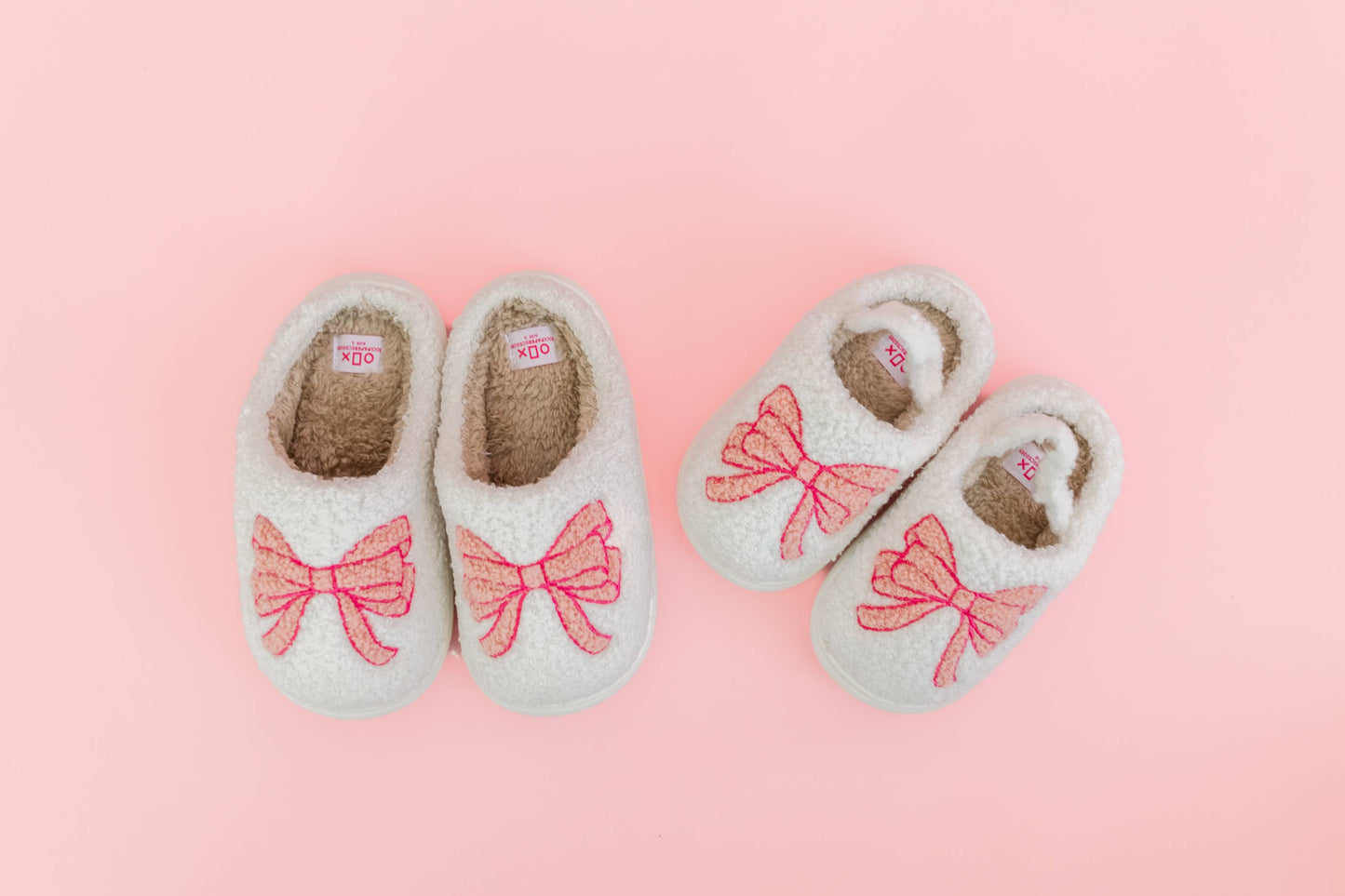 Toddler/Kids Fuzzy Plush Slippers with Pink Bow