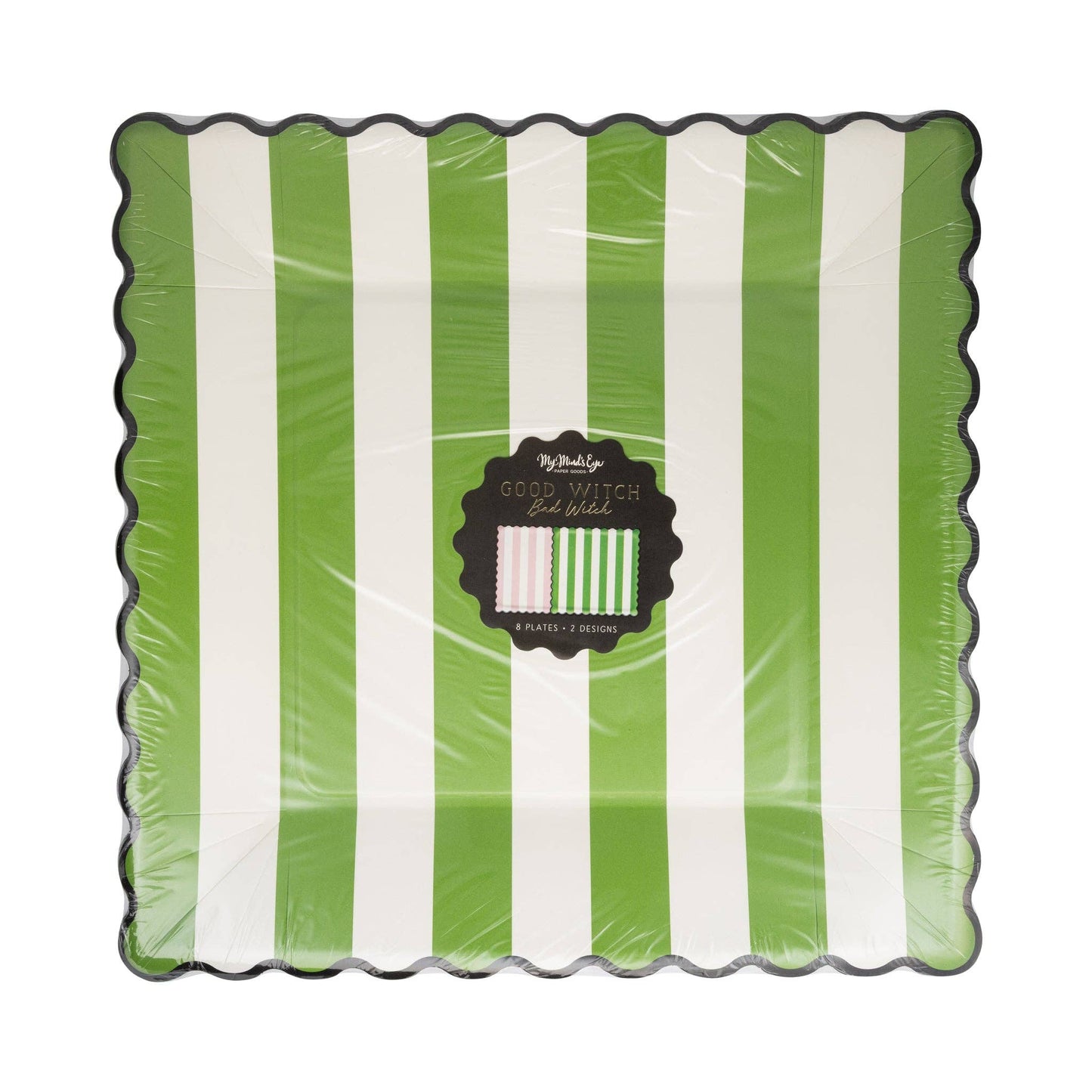 Wicked Green Stripe Pink Stripe 11" Plate Set 8ct