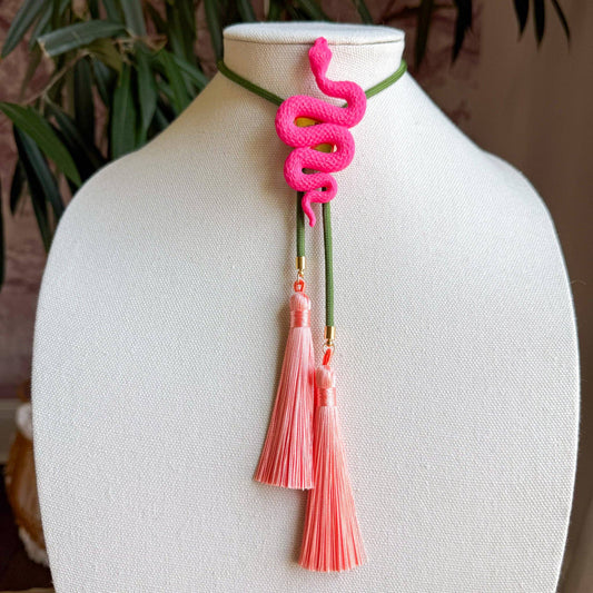Snake Bolo Flamingo Pink with Olive & Peach