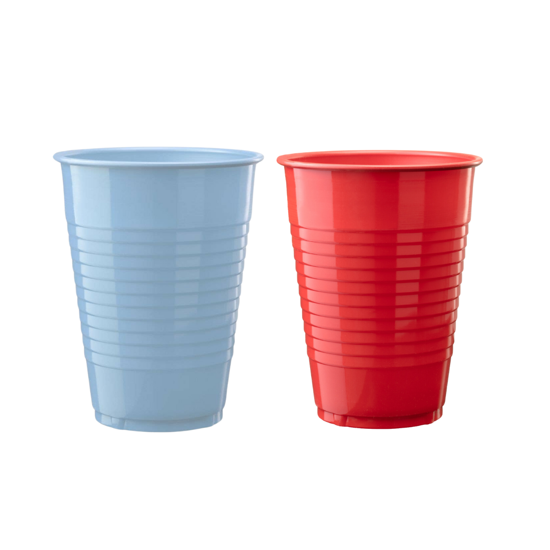 Red & Powder Blue 12oz Plastic Cups- 50 ct