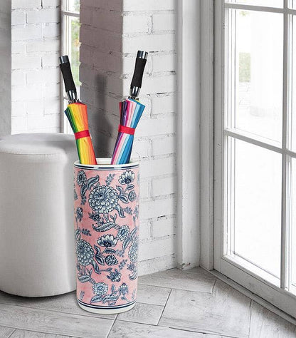 Floral Print Umbrella Stand-Pink & Blue-18"H