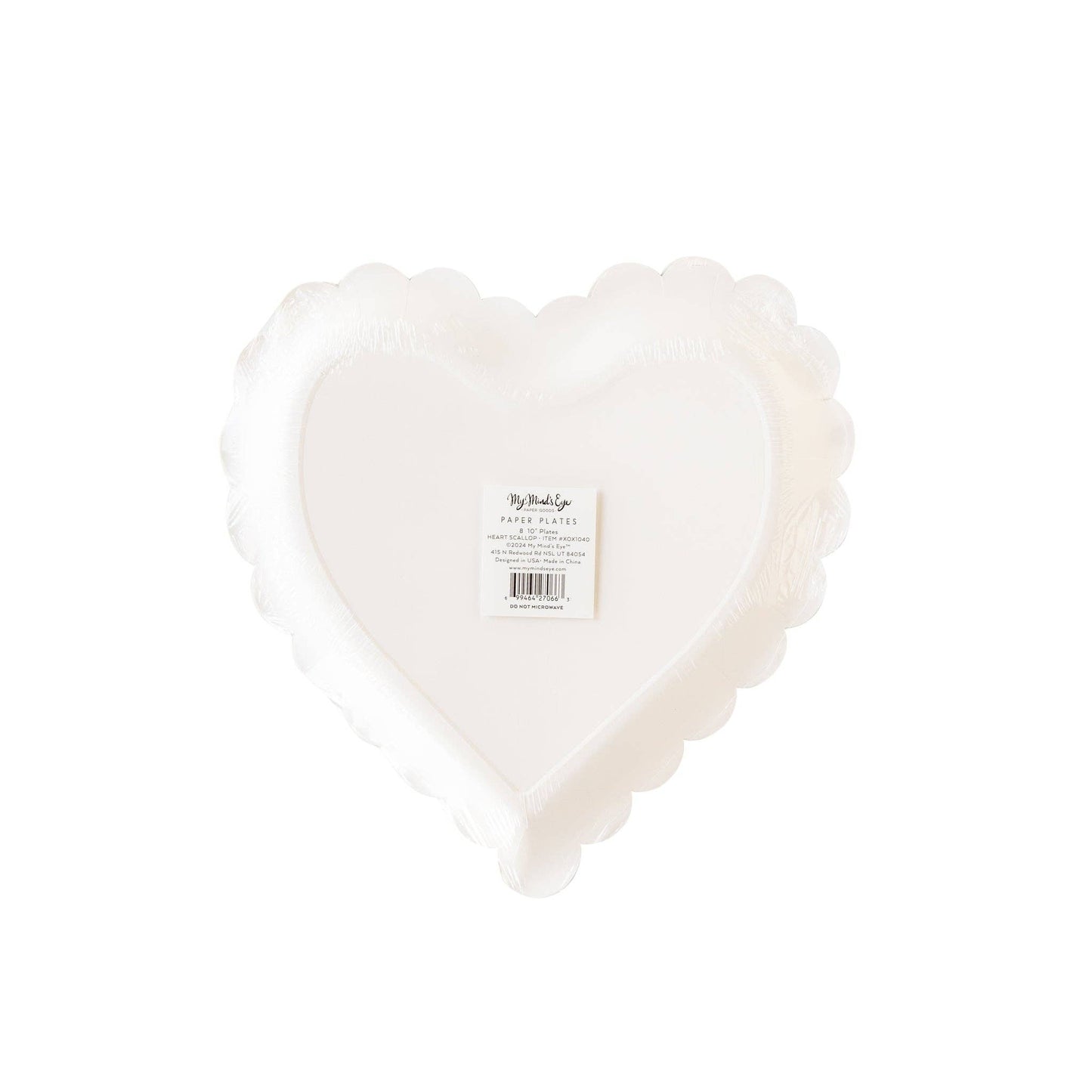 Scalloped Black/White Heart Plate 8ct