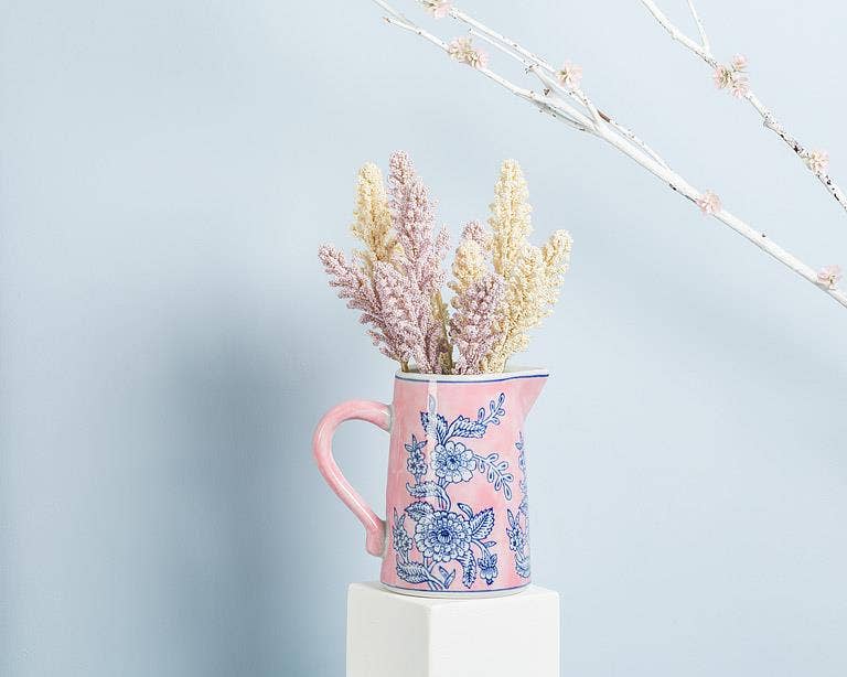 Small Floral Jug-7"H(22oz): Pink
